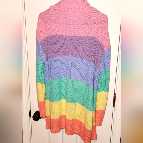 Ultra Flirt Medium Pastel Color Block Long Knit Cardigan - Picture 3 of 9